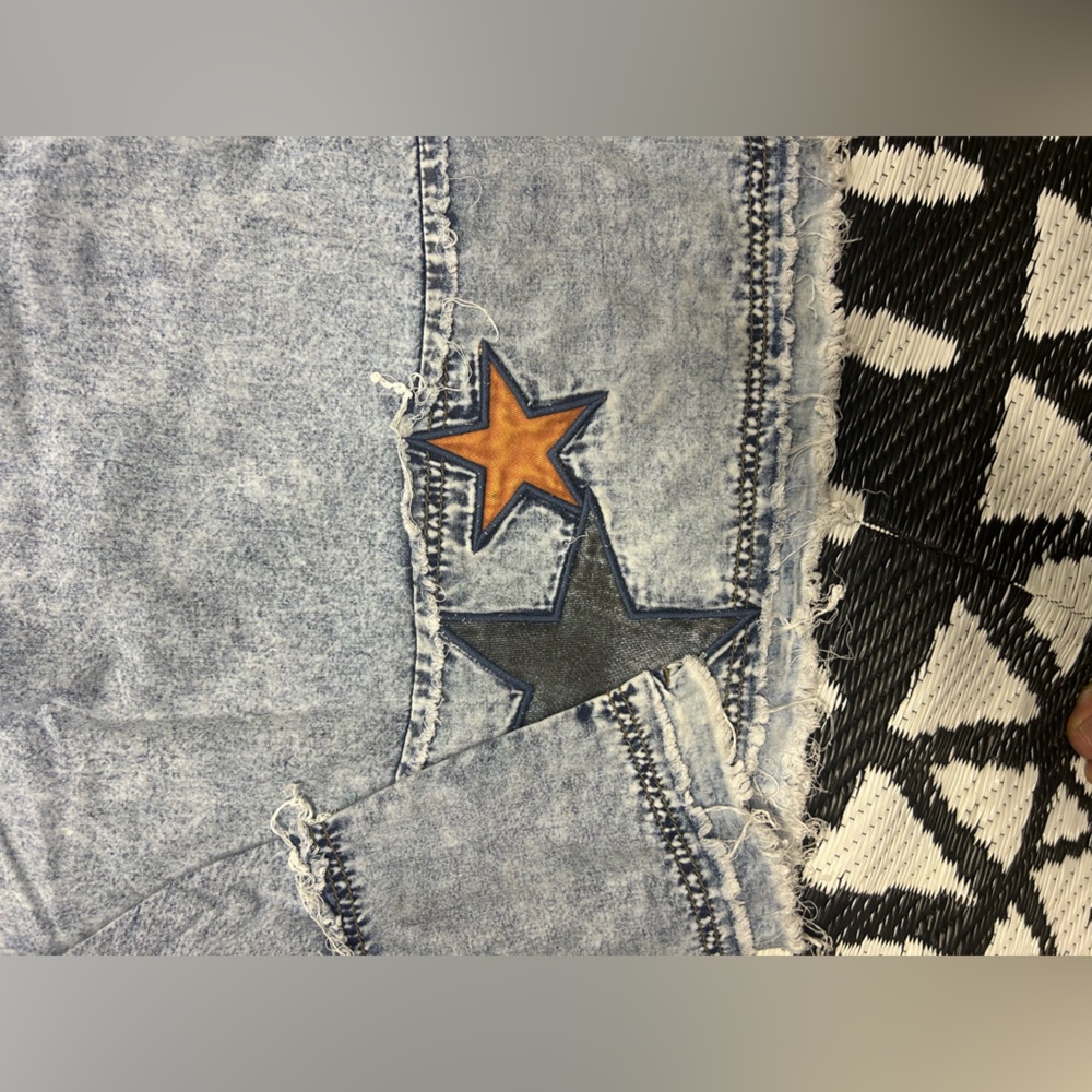 NWOT Bohemela Acid Wash Wide Leg Pants With Star Patch Details Size L - Picture 12 of 15